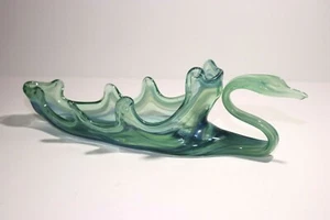 Vintage Handblown Art Glass Swan Swirled Green Blue Long 18'' Murano Style - Picture 1 of 7