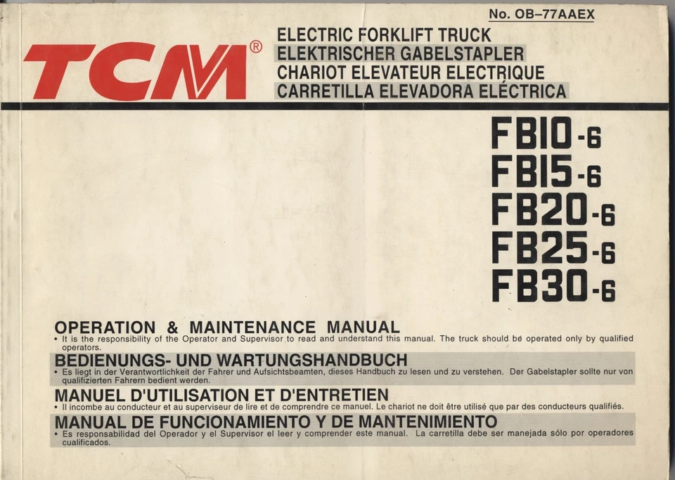 TCM FB15-6 / FB20-6 / FB25-6 / FB30-6 OPERATION & MAINTENANCE MANUAL - Image 1 of 1