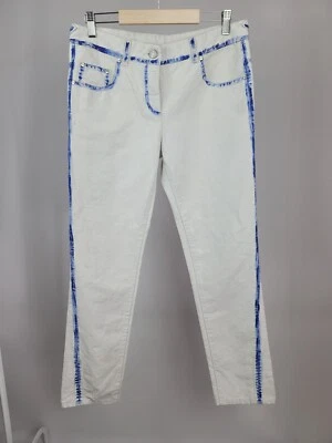 Pantalones de mezclilla ALEXANDER McQUEEN blancos+azules pintados pierna recta lino algodón talla 42 IT Foto 1 de 4