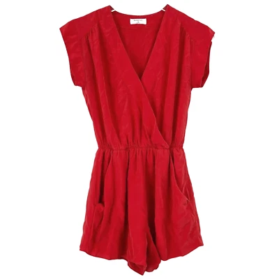 BABATON ARITZIA Corbett 100% Silk Shorts Romper Women’s Size XS Wrap Top Red - Image 1 of 4
