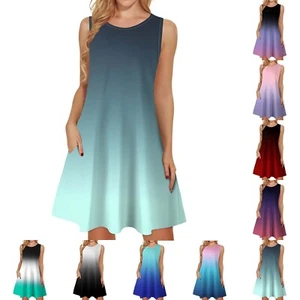 Womens Summer Dresses Loose U Neck Sleeveless Sundresses Dress With Pockets - Picture 1 of 39