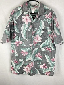 VTG Orchid Fashions Hawaiian Shirt Adult XXL Gray Floral Camp Collar Execellent - Picture 1 of 8