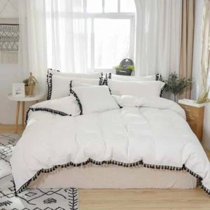 5 PC Set Urban Bed Cover Palmer Linen Blend Tassel Duvet Cover Queen/Twin Size - Picture 1 of 5
