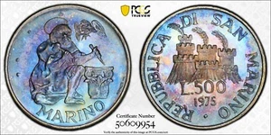 PCGS MS68 1975 San Marino Numismatic Agency 500 Lire Toned - Picture 1 of 3