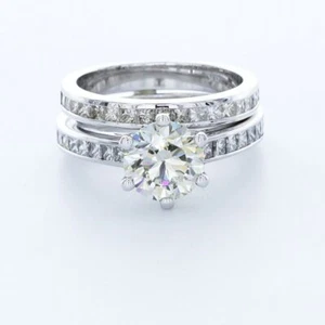 4.22CTW LAB DIAMONDS G/VS2 ROUND CUT 18K WHITE GOLD CLASSIC SIDE-STONE RING SET - Picture 1 of 7
