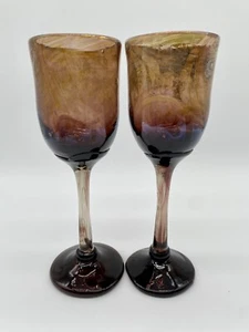 Studio Art Glass Wine Cups Goblet Signed Talitha Stemware Hand Blown OOAK - Picture 1 of 18