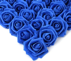 Artificial Flowers Roses Heads, 100 Pcs Faux Flowers Real Looking Blue Foam Fake - Picture 1 of 8