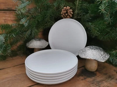 6 außergewöhnliche Teller  20cm Dessert/-Vorspeisenteller matt weiß Porzellan - Bild 1 von 4