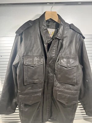 Куртка Cooper из натуральной натуральной кожи армейская полевая на молнии на пуговицах коричневая размер L - Изображение 1 из 4