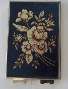 VTG BLUE COMPACT FLORAL DOUBLE SIDED MIRROR COMPACT - Picture 1 of 10
