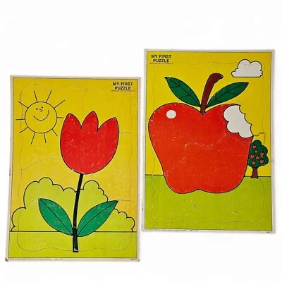 Vintage Puzzle Lof of 2 My First Puzzle Apple, Flower 1974 Milton Bradley - Image 1 of 4