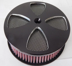 Harley 5-7/8" HP Redondo Alto Rendimiento Purificador de Aire Negro Diseño Cruz Nuevo - Imagen 1 de 2