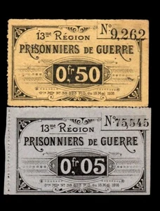 FRANCE prison money pg 0.05 + 0.50 FR 1914 / 1918 GUERRE - Picture 1 of 4