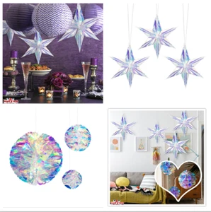 Xmas Christmas 3D Laser Party Hanging Star Flower Decorations Hanging Garland UK - Picture 1 of 14