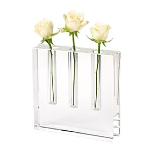 Elegant and Modern Triple Play Handcrafted Square Optical Crystal Bud Vase - 7" - Picture 1 of 1