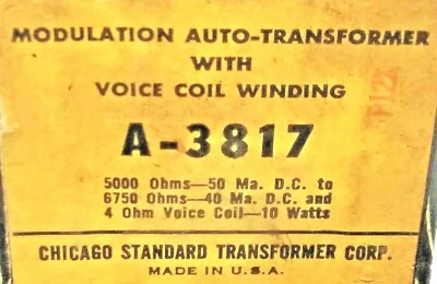 1 NOS STANCOR A-3817 MODULATION AUTO-TRANSFORMER WITH VOICE COIL 10 WATTS - Image 1 of 4