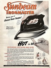 1950 SUNBEAM IRONMASTER IRON - NICE HOUSEHOLD DECOR 2-Color AD 20x28cm GHM
