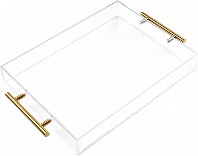 12"X12" Clear Acrylic Serving Tray with Golden Handles, Sturdy Huge Capacity Acr - Image 1 of 4