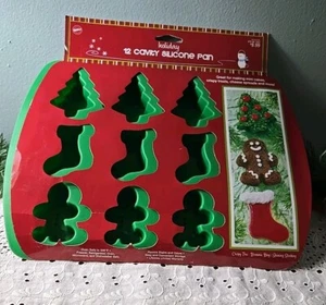 Wilton Christmas Tree, Stocking Silicone Mold 12 Cavity Baking Cake Soap NEW - Picture 1 of 5
