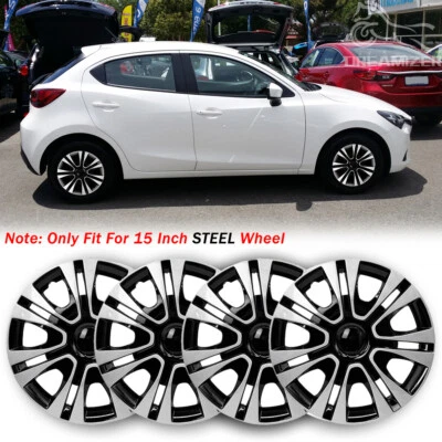 Комплект из 4 стальных ободов шин R15 защелкивающиеся колпаки колес крышки для Mazda 2 2011-2014 - Изображение 1 из 4