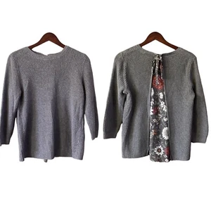 LOFT Suéter Mujer Grande Pequeño Floral Gasa Panel Trasero Lazo Acanalado Gris - Imagen 1 de 10