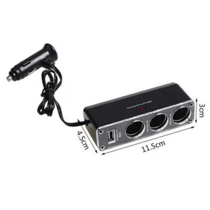 Three Port Multi Socket Car Cigarette Lighter Splitter Charger Adapter USB V1T6 - Zdjęcie 1 z 13