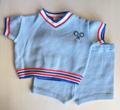 Conjunto de Pantalones Cortos Tejido Tenis Azul Ropa Infantil Bebé Hilado Suave De Colección 12 Meses Japón Foto 1 de 4