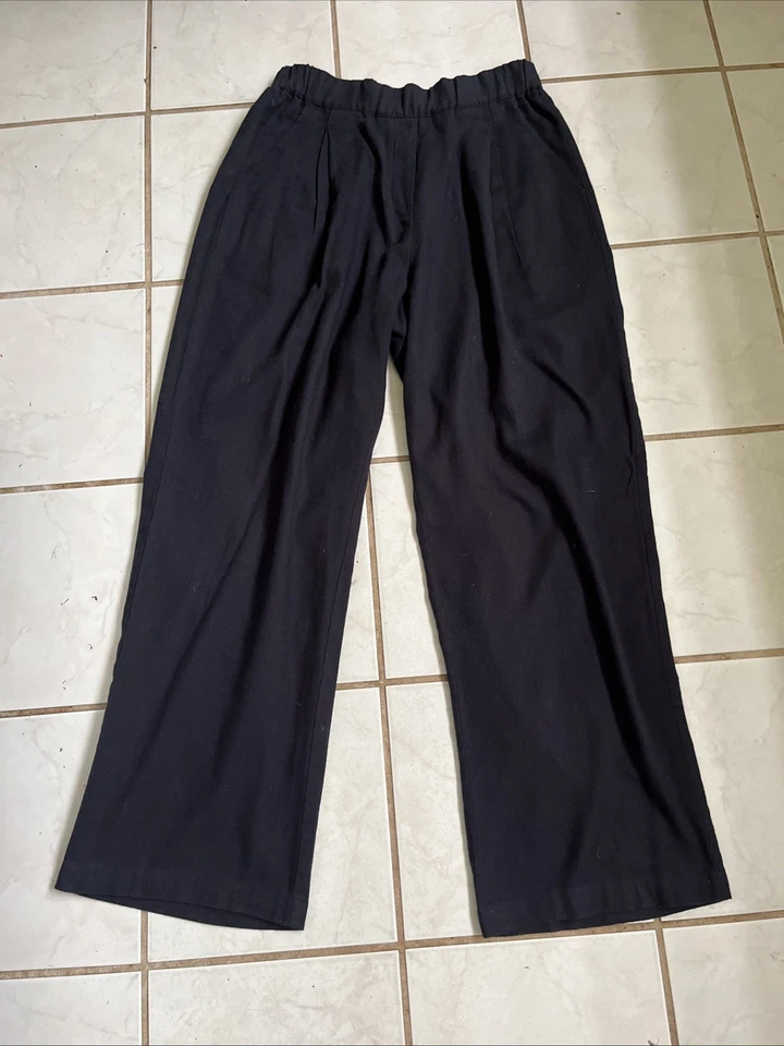 BLACK CRANE NEW! Woven Cotton High Rise Pleated Pull On Straight Leg Pants Sz S - Image 1 of 4