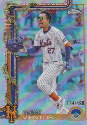 Mark Vientos NEW YORK METS TOPPS NOW HOLIDAY 2025 CHROME REFRACTOR 184/499 142 - Image 1 of 2