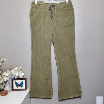 Vintage Mossimo Corduroy Pants Juniors Size 11 Green Lace Up Y2K Boho - Image 1 of 4