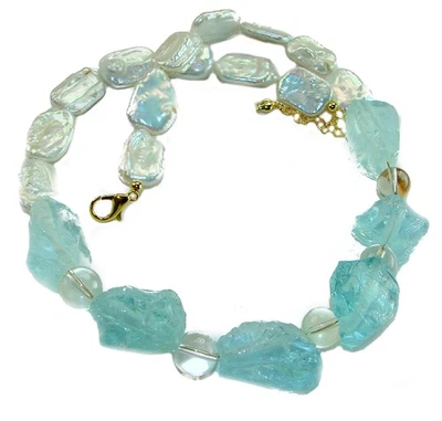 Collar de plata de ley aguamarina de oro 925 sobre piedras preciosas azules 88 g declaración Foto 1 de 4