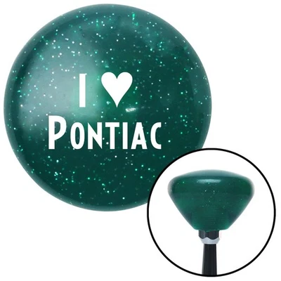 White I <3 PONTIAC Green Retro Metal Flake Shift Knob w/ M16x1.5 Insert Shifter - Image 1 of 4