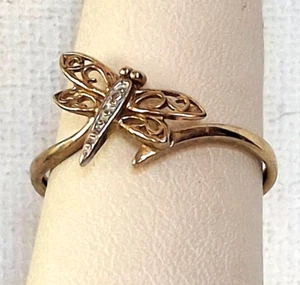 CUTE MULTI TONE GOLD BUTTERFLY BYPASS RING SIZE 7.75 - Picture 1 of 12