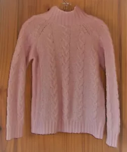 NorthCrest Pink Nylon/Rabbit Hair/Lambswool Cabled Mock Neck Sweater, Wom. L - Picture 1 of 4