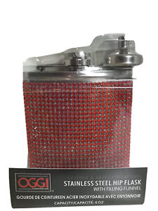 New ListingOggi Corp. Stainless Steel Hip Flask & Filling Funnel New In Box Hand Decorated
