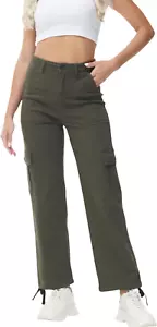 Cargo Pants Women High Waist Baggy with 6 Pockets Y2K Wide Leg Stretch Straight - Picture 1 of 12