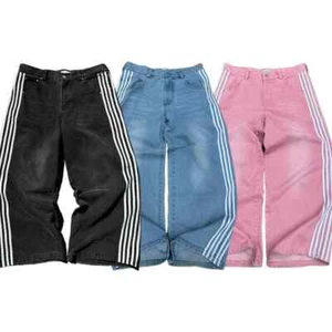 Y2K Baggy Jeans Harajuku vintage Striped Embroidered high quality Sweatpants men - Picture 1 of 31