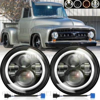 Faros LED redondos cromados de 7 pulgadas para camioneta Ford F-100 F-250 F-350 1953-1977 Foto 1 de 4