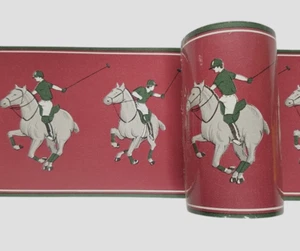 Lot of 35 Rolls Wallpaper Border 4" Polo Horse Equesterian Burgundy Frankford - Picture 1 of 5