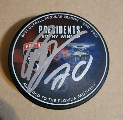 PATRIC HORNQVIST signed autographed PANTHERS PRESIDENTS TROPHY hockey puck JSA  - Image 1 of 3