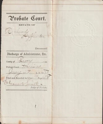 1880 Probate Court Estate of R Haffanden Hastings Michigan Barry County Original - Image 1 of 2