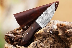 FULL TANG DAMAST KLINGE 6,5" KOMPAKT ENTHÄUTET TASCHEN CAMPING MESSER, KUHSCHEIDE - Bild 1 von 30