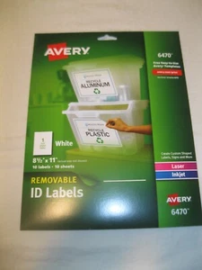 Avery - 6470 ID Labels 8.5x11in labels White Removable 1up 10-sheets 10PK - 1EA - Picture 1 of 2