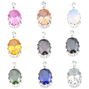 Mix 9PCS Oval Topaz Garnet Morganite Peridot Onyx Silver Necklace Pendants 1" - Picture 1 of 11