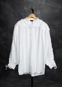 Renaissance Celtic Laced Neck & Sleeves Shirt White Cosplay Ren Fair Pirate - Picture 1 of 9