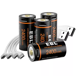 4x 16340 RCR123 CR123A 123 3V USB Lithium Li-ion Rechargeable Batteries w/Cable - Picture 1 of 21