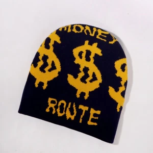 Gorro tejido patrón dólar estadounidense gráfico dinero hip hop calavera gorra invierno sombrero - Imagen 1 de 12
