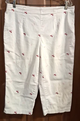 White Stag White Pedal Pushers with Red and Pink Dragonflies Waist is 33 Inches - Image 1 of 4