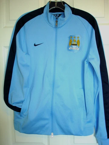 RARE MENS MEDIUM NIKE BLUE SEWN MANCHESTER CITY ZIP UP SOCCER TRACK JACKET-LNWOT Cover