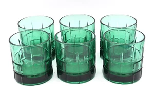 Vintage Anchor Hocking Green Tartan Plaid Rocks Short Glasses Barware 12 Emerald - Picture 1 of 4